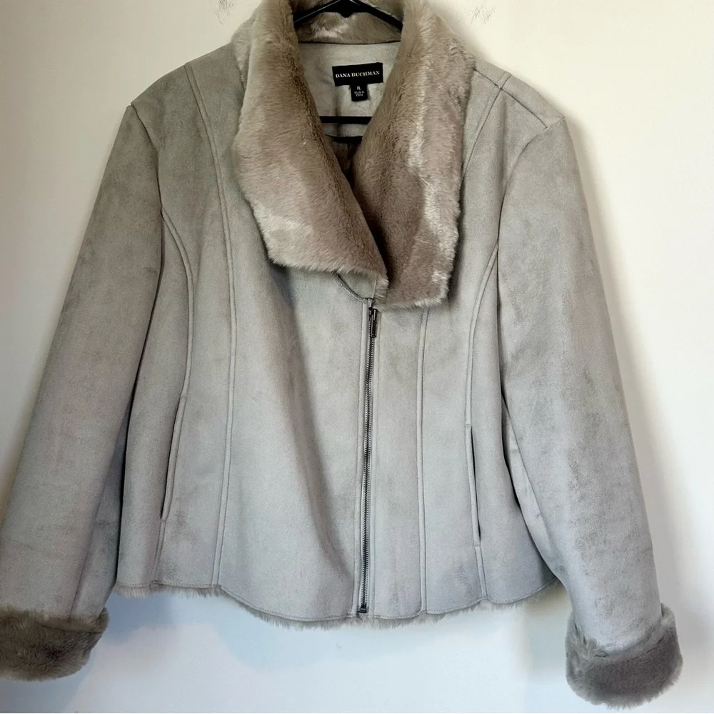 Dana Buchman Women's Gray Faux Suede Fur Jacket - Size: Extra Large